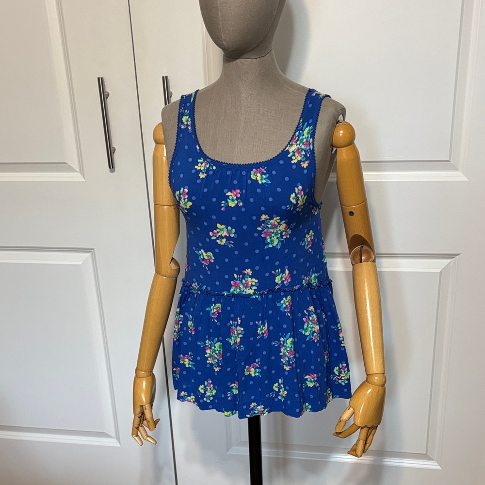 Hollister Royal Blue Floral Peplum Tank